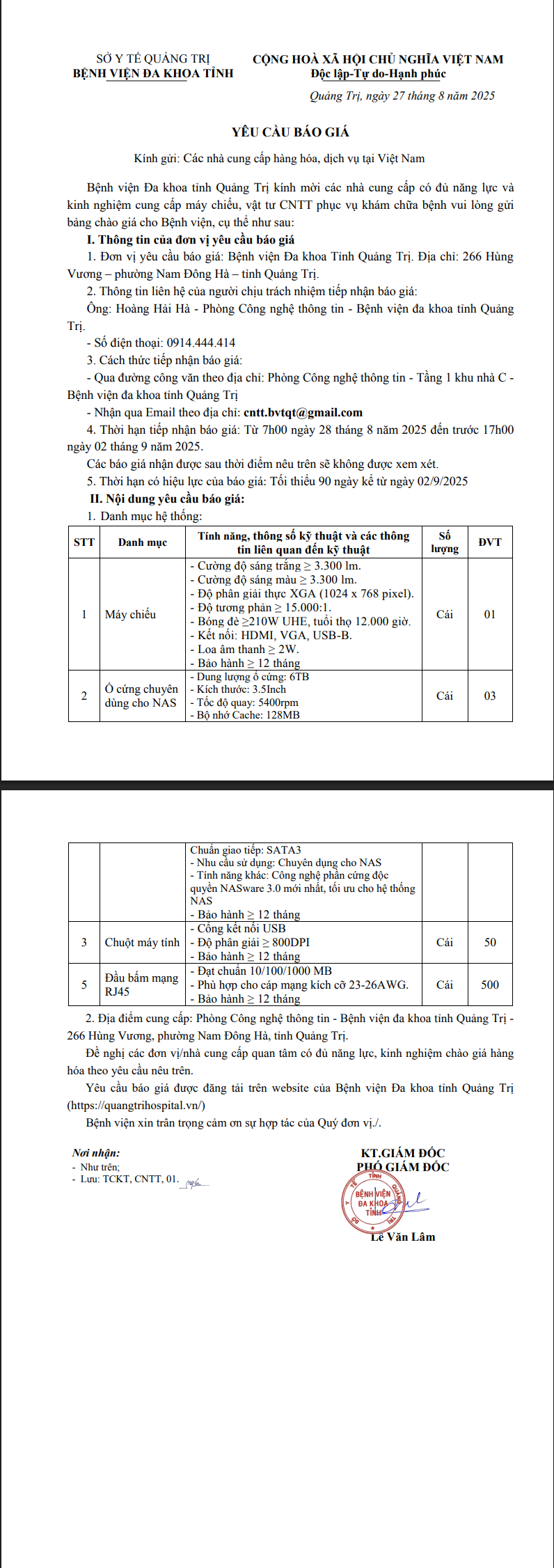 yêu cầu báo giá CNTT 29 8 25